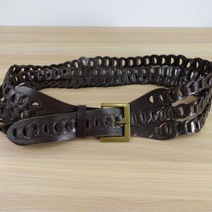 Vintage Brown Leather Belt with Gold Buckle